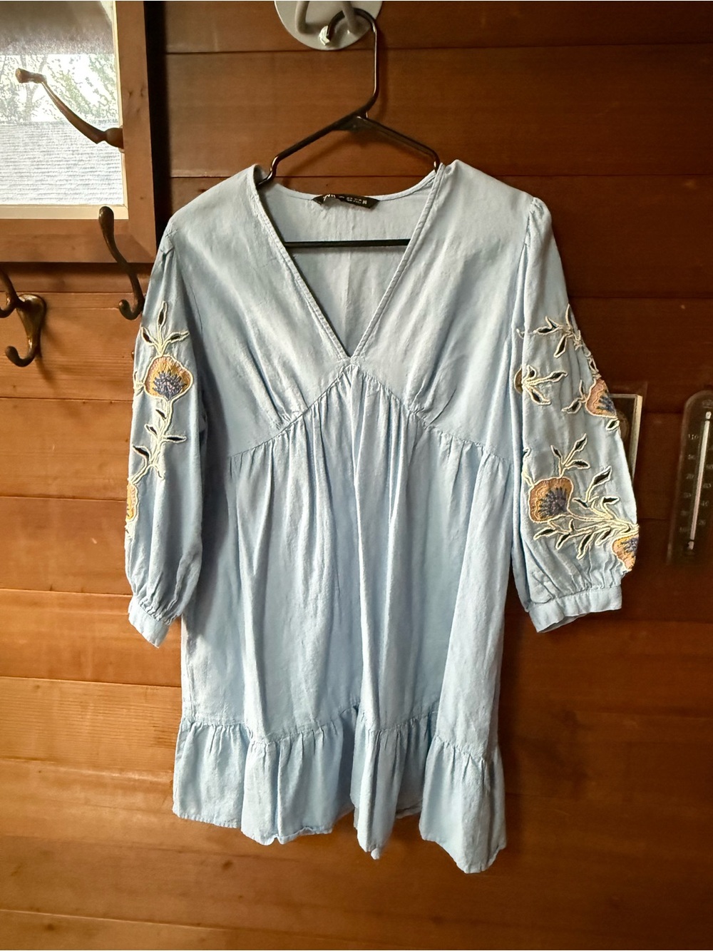 Zara Light Blue Embroidered V-Neck Mini Dress - Picture 5 of 5
